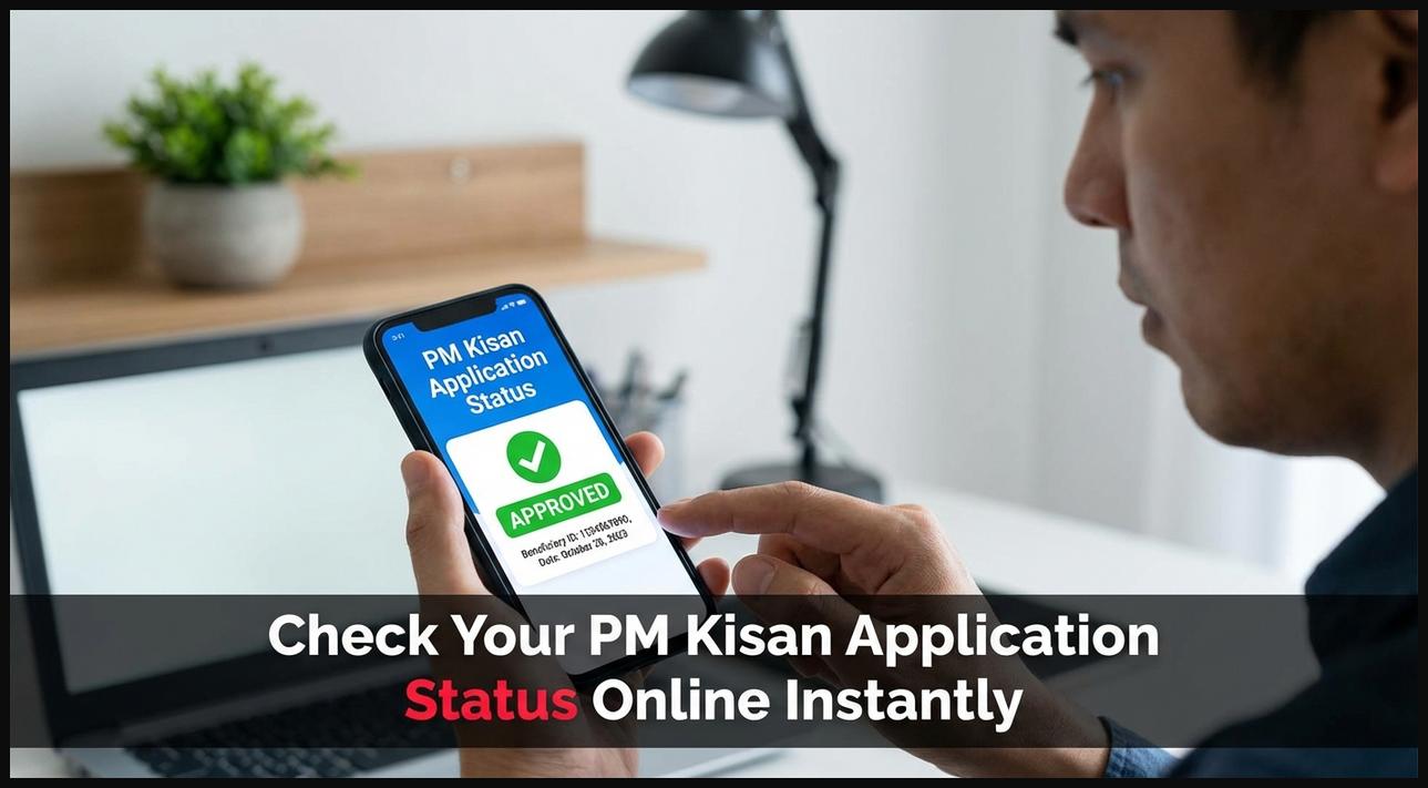 Person checking the status of their PM Kisan application on a smartphone screen.