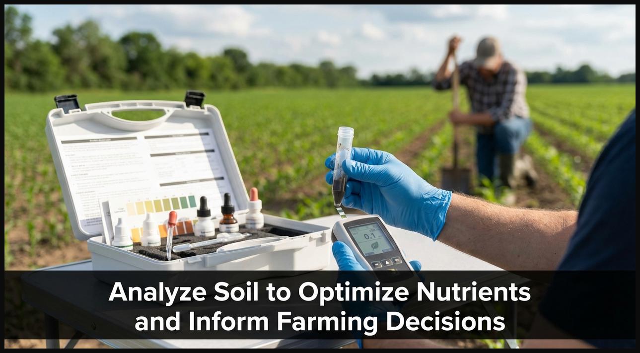 A hand holding a soil sample for testing, representing the process of analyzing soil nutrients to guide farming decisions.